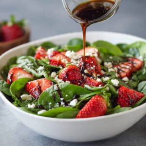 Fresh Spinach Strawberry Salad with Feta & Balsamic Glaze